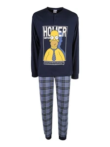 The Simpsons Pigiama lungo da uomo in cotone interlock con stampe - blu scuro - Imagen 1 de 3
