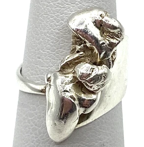 Anillo asimétrico semi ajustable modernista de plata de ley / 925 talla 5 - Imagen 1 de 10