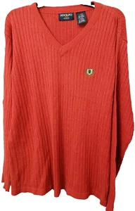 Adolfo Golf Men's L Red Cable Knit V-Neck Sweater Crest Logo Pullover - Picture 1 of 6