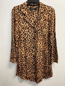LAUREN Ralph Lauren Damen S Langarm Strick Sleepshirt Leopard Nachthemd Logo - Bild 1 von 6