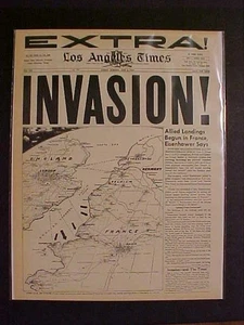 VINTAGE NEWSPAPER HEADLINES~ WORLD WAR 2 GERMAN FRANCE D-DAY INVASION WWII  1944 - Picture 1 of 1