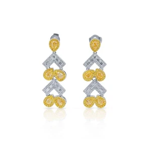 Natural Fancy Yellow Diamond Earrings 2.74 Ct Pear Cut VS EG_Lab Report 18K 18KW - Picture 1 of 6
