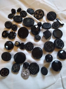 40 Antique Victorian Black Glass Buttons As Is. - Picture 1 of 19