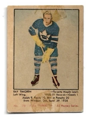 1951-1952 Parkhurst Ray Timgren Rookie Card Hockey Card Toronto Maple Leafs - Image 1 of 2