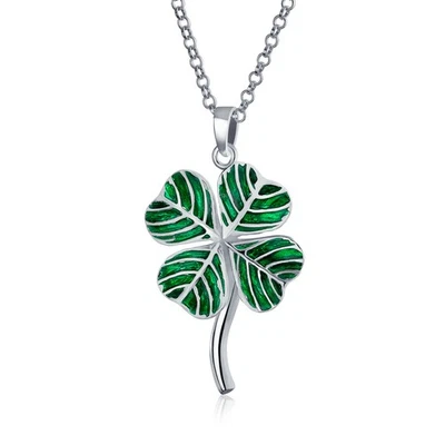 Saint Patrick Shamrock Good Luck Charm Pendant Necklace in Sterling Silver - Image 1 of 4