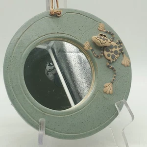 Handmade Art Pottery Mirror Wall Hanging With Frog Stoneware Cottagecore Lake  - Picture 1 of 10