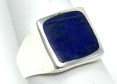 Men’s Square Blue Lapis Lazuli Sterling Silver Ring Size 9 - Image 1 of 4