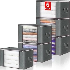 90 L große Aufbewahrungstaschen, 6 Stück Kleidung Aufbewahrungsbehälter faltbar Schrank Organizer - Bild 1 von 6
