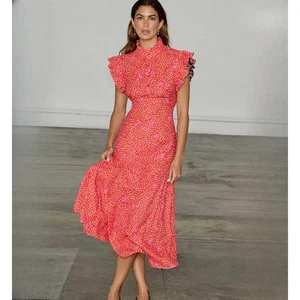 Never Fully Dressed Red Floral Maxi Dress High Neck Flutter Sleeve Size 4 NWT - Picture 1 of 11