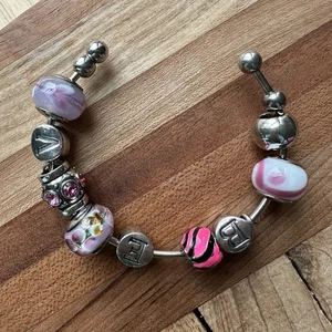 Vintage Kunst Glas Slide Charms offene Manschette Armreif Armband silberfarben verstellbar - Bild 1 von 10