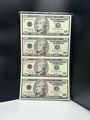 2003 $10 Ten *Star* Notes  Uncut Sheet of 4 Federal Reserve - Crisp Uncirculated - Image 1 of 2