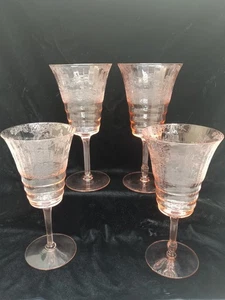 Cambridge Imperial Hunt Scene Etched Pink Glass Cordial Goblets 9oz.- Rare - Picture 1 of 13