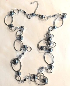 Collar Lia Sophia Boho Tono Plata Cadena Larga Cuentas Imitación Perla 46" Ajustable - Imagen 1 de 10
