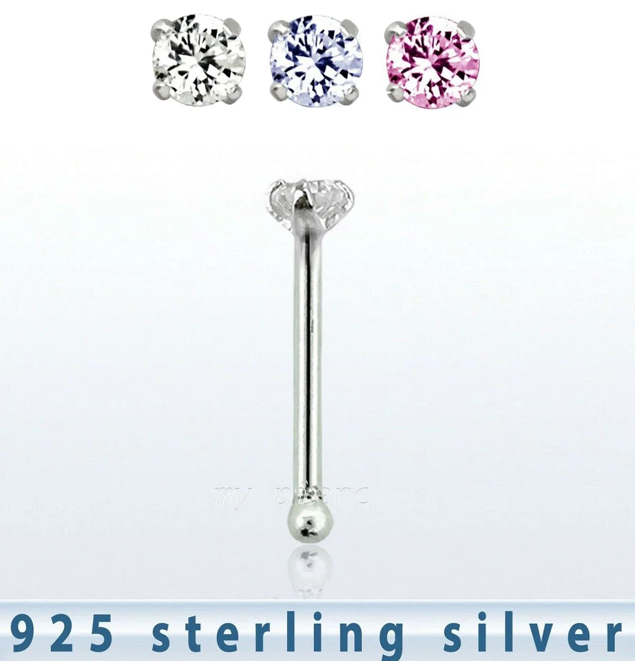 5 piezas. Juego de puntas 22 g 1,5 mm circonita cúbica hueso nariz plata esterlina .925 anillo pasador Foto 1 de 1