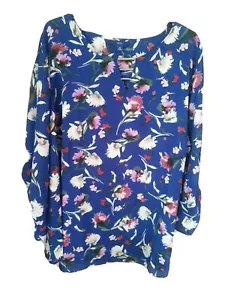 APT.9-BLAU/MEHRFARBIG-GEBLÜMT-VERSTELLBARE LS-ÄRMEL-SILBERSTEGAUSSCHNITT-BLUSE-Gr-3X-Neu mit Etikett - Bild 1 von 12