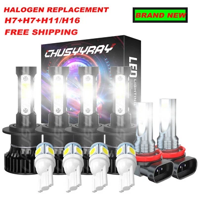 For Jaguar XJ8 1998-2003 6pc Combo LED Headlight High/Low Beam + Fog Light Bulbs - Image 1 of 4