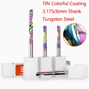 Carbide Single Flute TIN Colorful Coating Spiral Router Bit/End Mill For Acrylic - Picture 1 of 20