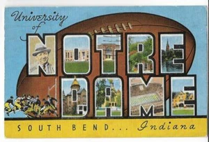 LARGE LETTER LINEN-GREETINGS FROM UNIVERSITY OF NOTRE DAME,SOUTH BEND,IN~PM 1950 - Picture 1 of 1