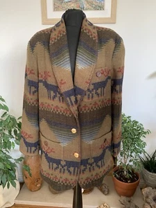 Vintage Express Brown Wool Blend Aztec Jacket Coat Boho Western Reindeer’s - Picture 1 of 17