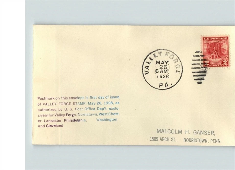 1928 VALLEY FORGE, Ganser cachet, # 645 First Day of Issue, Valley Forge, PA can - Image 1 of 1