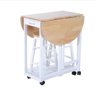 Kitchen Dining Table and Chairs Small Folding Set Drop Leaf Breakfast 3pc Stool  - Image 1 of 4