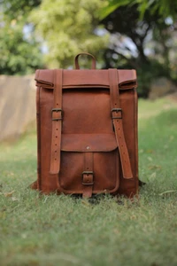 Backpack Leather Bag Rucksack Genuine Vintage Laptop Travel Men's New - Picture 1 of 9