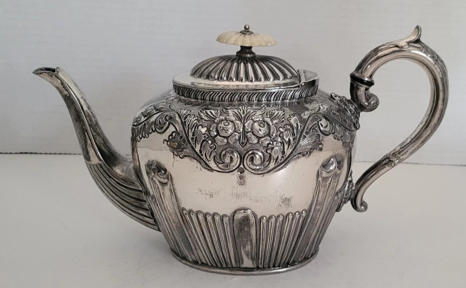 Antique Early Victorian Silver-Plate Repousse Teapot ~ Possibly Sheffield - Image 1 of 4