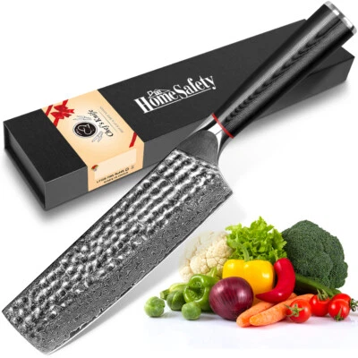 Cuchillo de chef Damasco Nakiri de 7 pulgadas cuchillo afilado cuchillo para tallar Foto 1 de 4