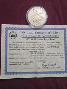 National Collector's Mint 1933 20 $ Gold Double Eagle Proof Copy. - Bild 1 von 4