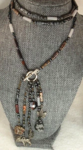 Collar Copo de Nieve Obsidiana Jaspe Cuarzo Piedras Preciosas Cuentas Hematita Espaciadores 36" - Imagen 1 de 11