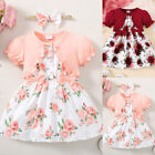 Baby Girl Floral Summer Short Sleeve Party Dress Headband Holiday Clothes Outfit