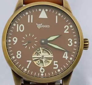 SOLID BRASS, Automatic SeaGull field watch, pilot flieger, flywheel, Chestnut - Picture 1 of 12
