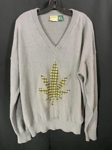 Vintage WearGuard Pullover Vneck Knit Sweater Weed Leaf Marijuana Pot Hippie XL - Picture 1 of 5