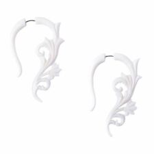 81stgeneration White Bone Fake Taper Stretcher Plug Flower Spiral Earrings
