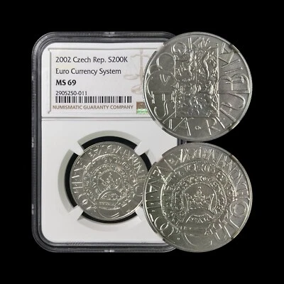 CZECH REPUBLIC. 2001, 200 Korun, Silver - NGC MS69 - Top Pop 🥇 Euro Currency - Image 1 of 4