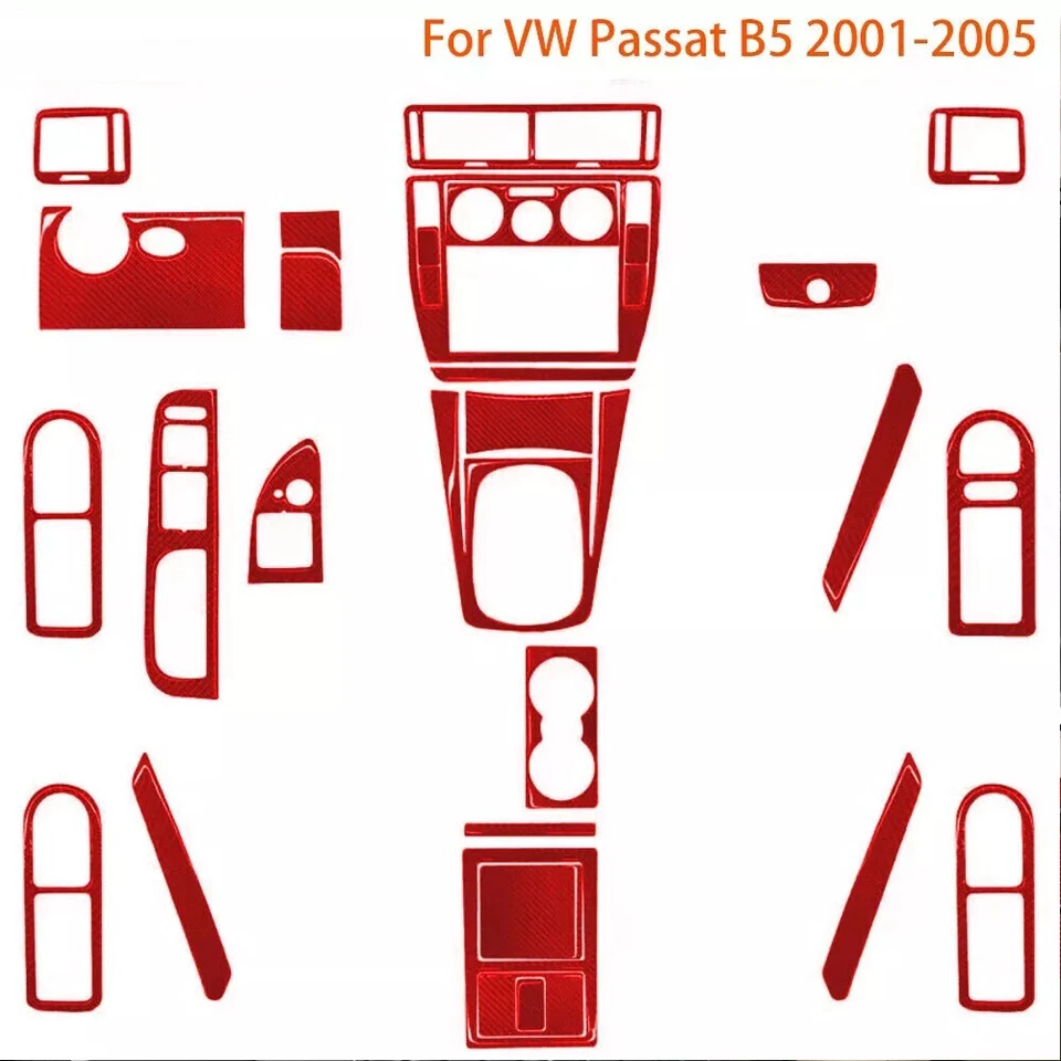 Kits completos de molduras interiores de fibra de carbono roja de 31 piezas para Volkswagen Passat B5 2001-05 Foto 1 de 4