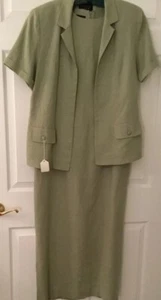 Grünes Leinen Abendkleid und Jacke - Bild 1 von 5