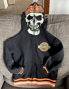 Harley Davidson Felpa con Cappuccio Giacca Ragazzo Gioventù 5 Full Zip Teschio Nero - Foto 1 di 5