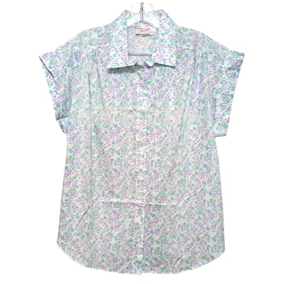 Vintage 70s Blue Purple Floral Prairie Top Size XL Summer Blouse Cottagecore USA - Image 1 of 4