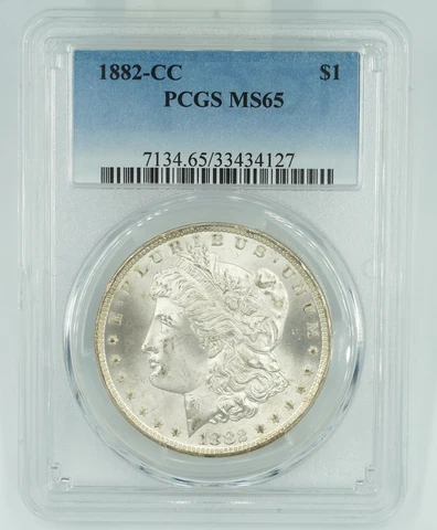 1882-CC PCGS MS65 Morgan Silver Dollar Great Luster Cover