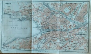 Stampa antica Pianta Zurigo Svizzera Baedeker 1909 - Imagen 1 de 2