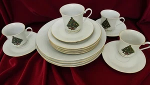 Century Fine China Holiday Weihnachtsbaum Goldrand Speiseteller Set mit Teetassen - Bild 1 von 15