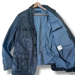 Dsquared2 Leather Car Coat Military Style Jacket Italy Mens 50 US 40 - Picture 1 of 9