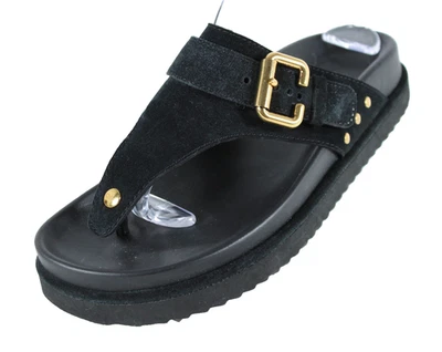 CHLOE $850 Black Suede Buckle Detail NIL T-Strap Flats Slides Thong Sandals 39 - Image 1 of 4