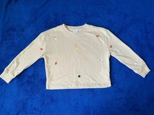 Gap Kids Girls Tan Embroidered Flowers Pullover Sweat Shirt Size Small S - Picture 1 of 4