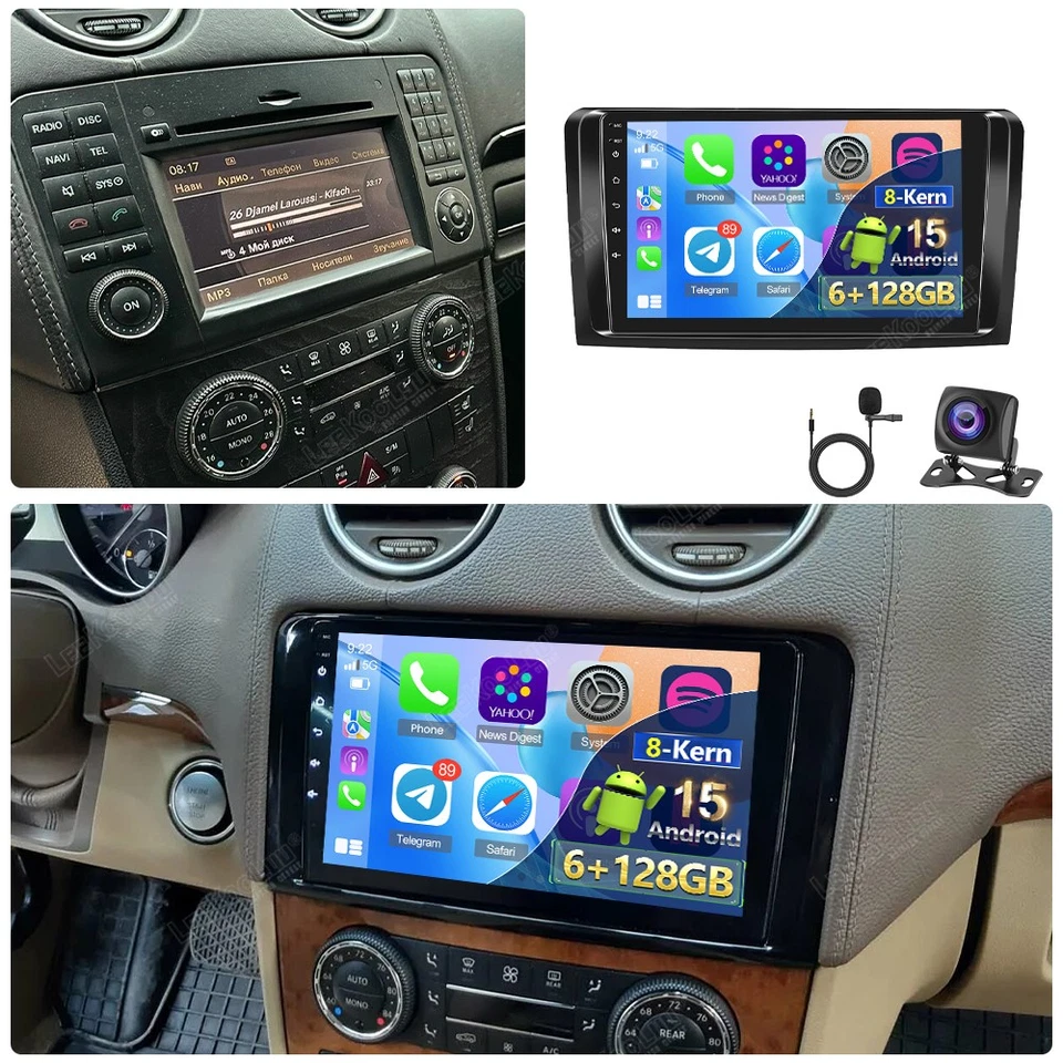 6G+128GB CarPlay Autoradio Für Mercedes ML/GL Klasse W164 X164 Android 15+Kamera - Bild 1 von 4