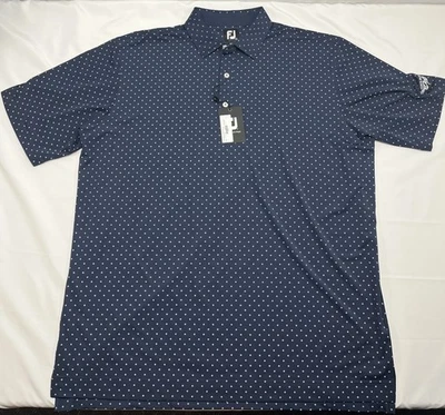 全新 FootJoy 男式尺寸 2XL 高尔夫 Polo 衫蓝色钻石印花短袖 FJ 全新带标签 — 第 1/4 张图片