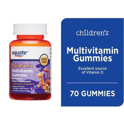 Gomitas multivitamínicas Equate Kids, 70 unidades, fruta natural, en comparación con los picapiedra Foto 1 de 4