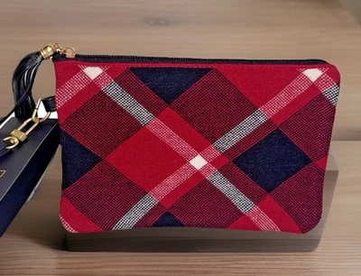 Bolso sin asas Rachel Zoe muñeca franela rojo negro a cuadros borlas pequeño nuevo Foto 1 de 4