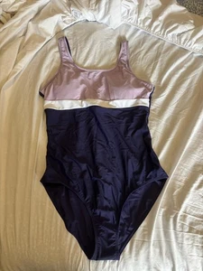 Women's Tummy Control One Piece Colorblock Navy/Purple/White - Size XL - Picture 1 of 3